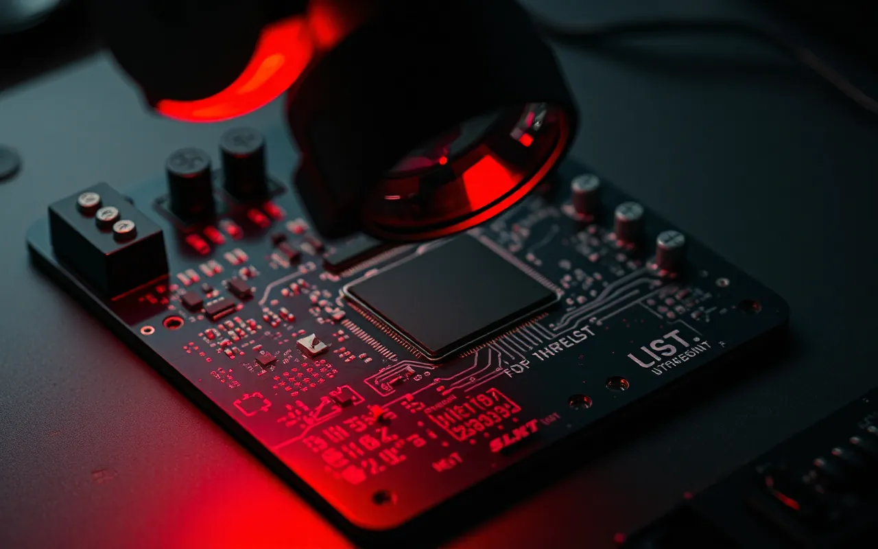 A magnifying lens over a circuit board