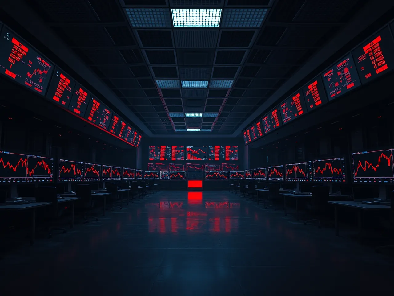 A trading floor at night