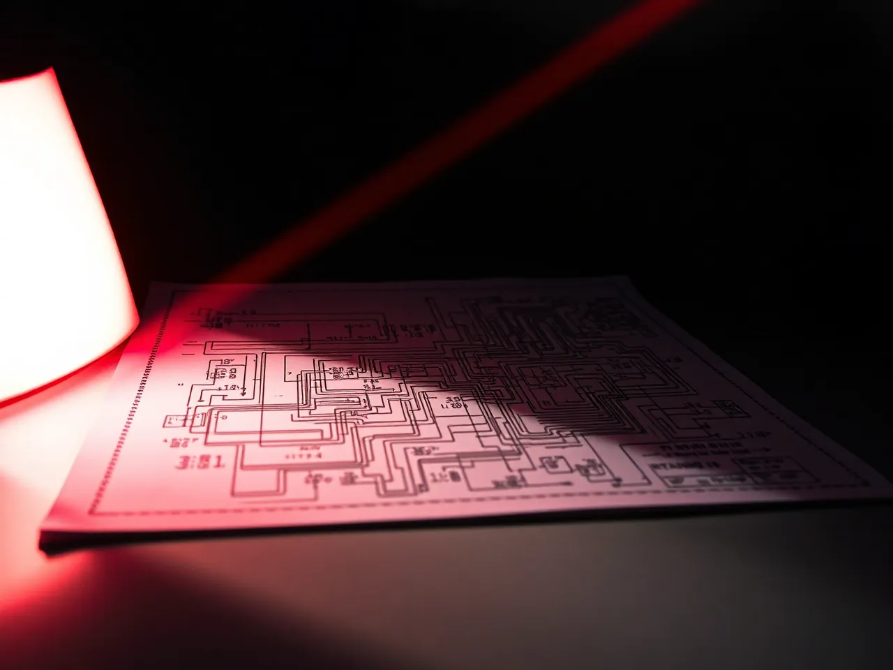 An electrical schematic on a light table