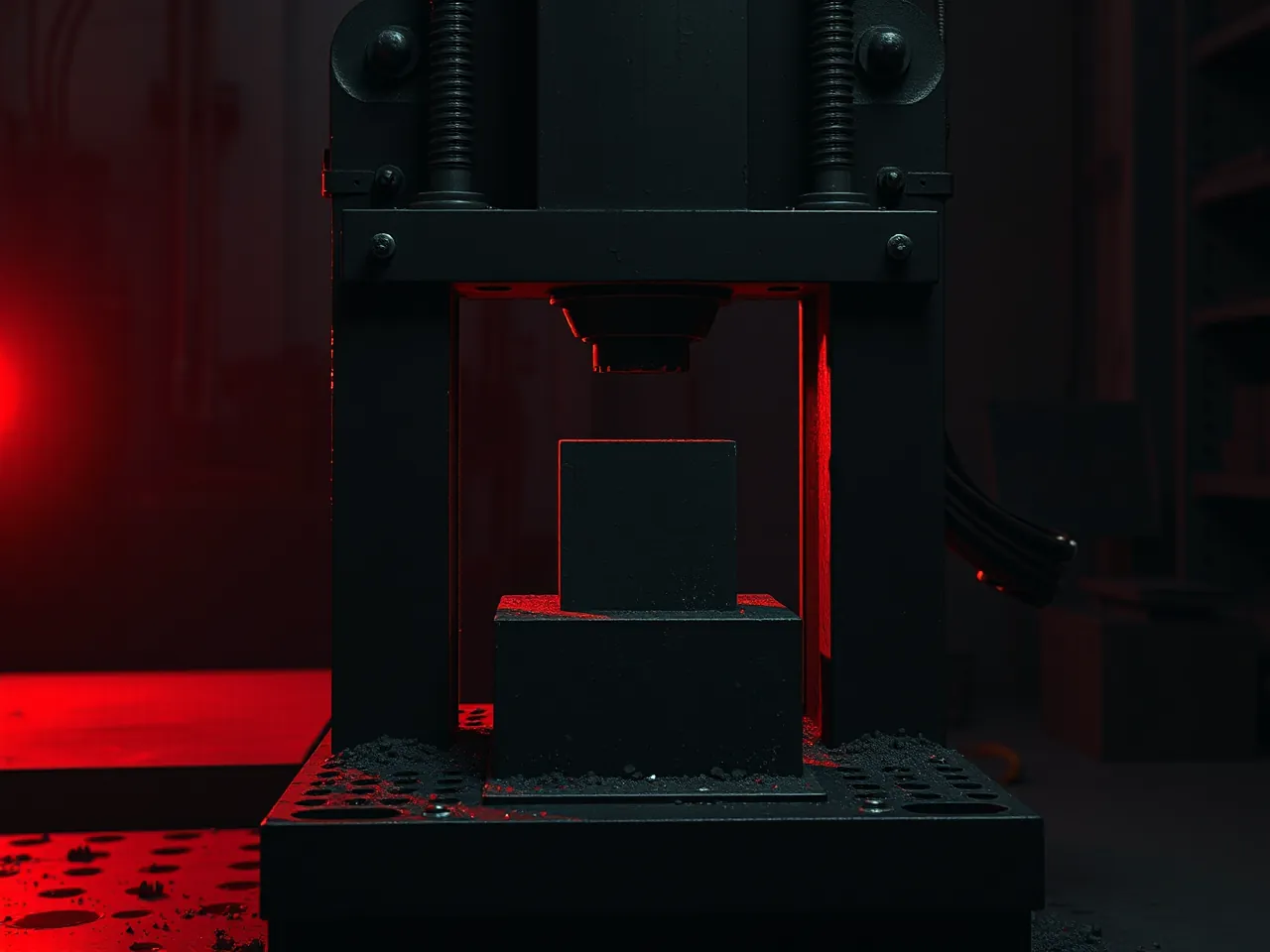 A press compressing a metal block