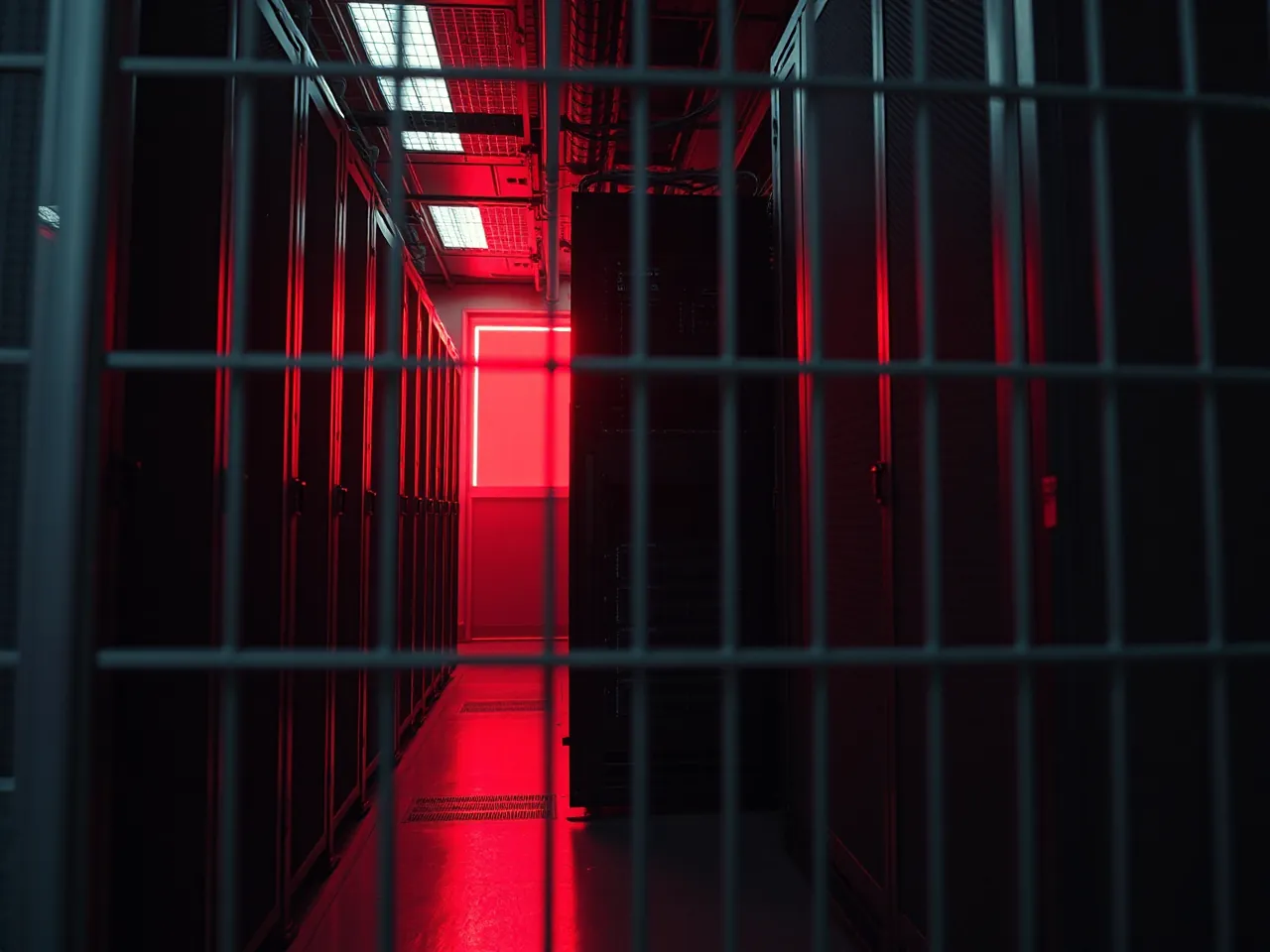 Server racks behind a security fence