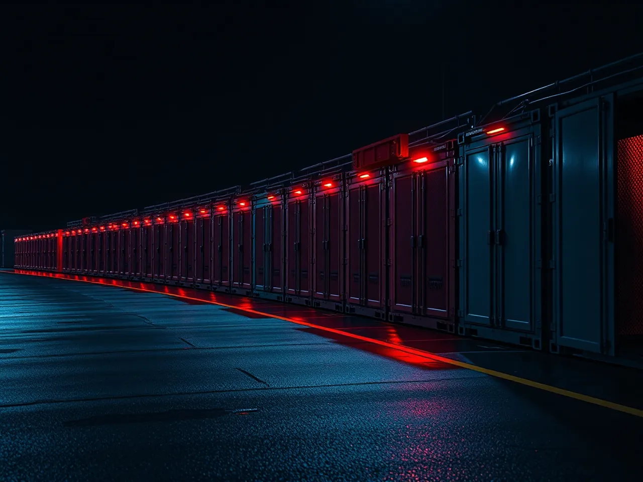 Modular data center units at night
